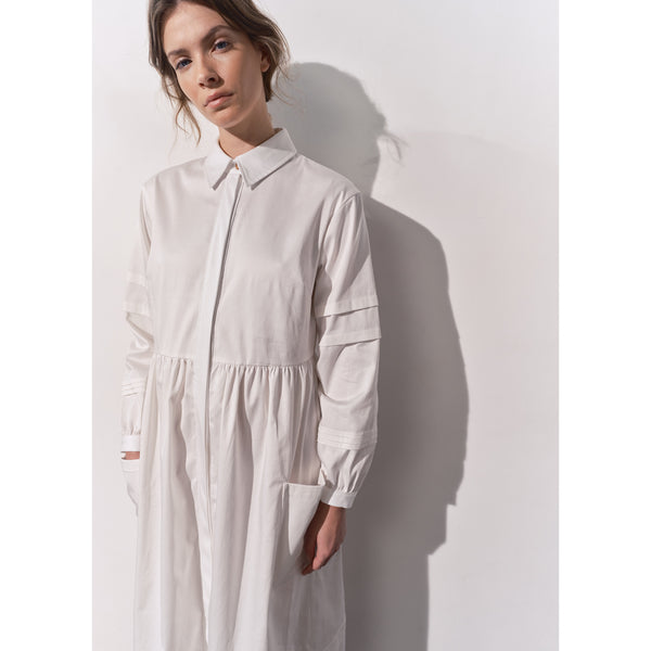 Isla Pleat Detail White Shirt Dress