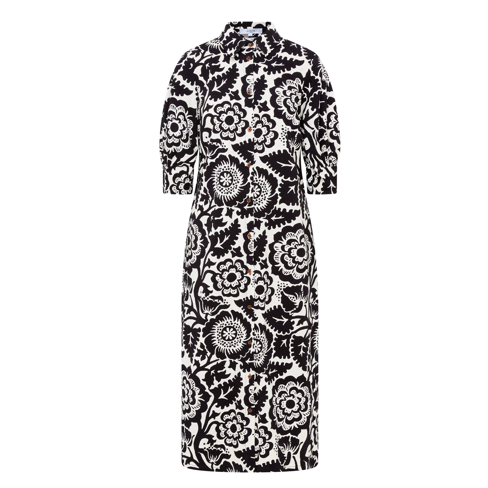 Adelaine Pleat Back Dress - Black Ivory Print