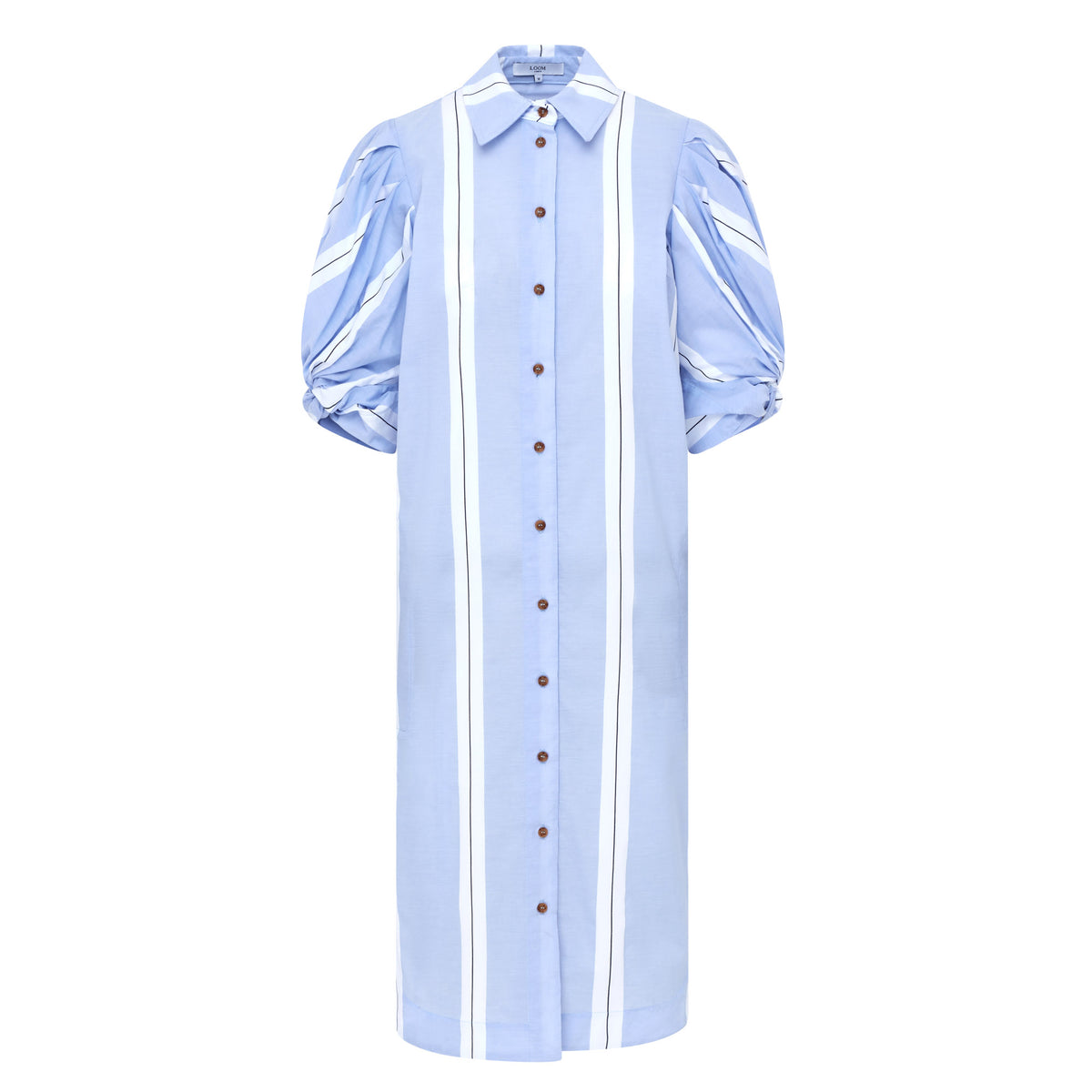 Ines Knot Sleeve Dress - White & Blue Stripe
