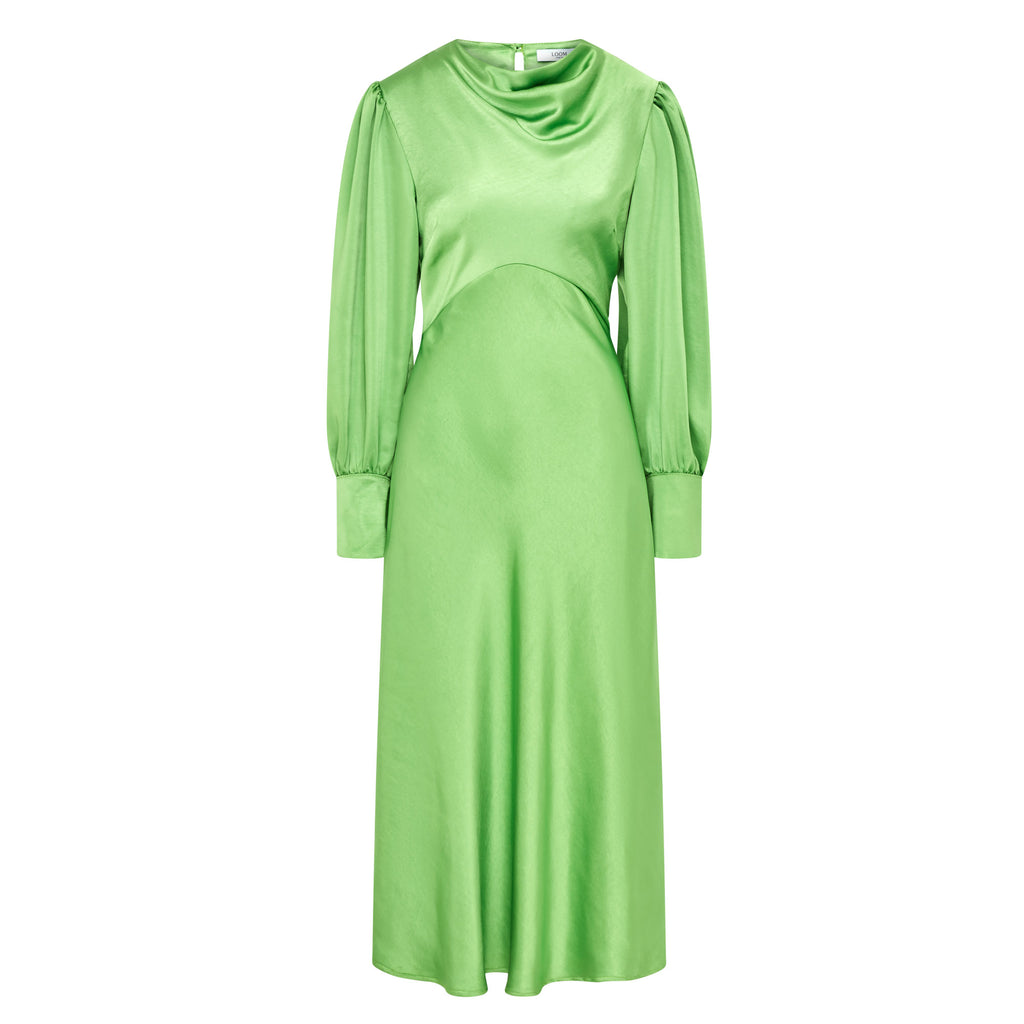 Loom London Women's Sadie Green Satin Cowl Neck Midi Dress