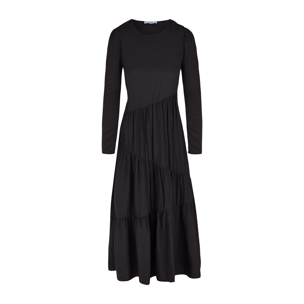 Loom London Women's Petra Black Long Tiered Dress